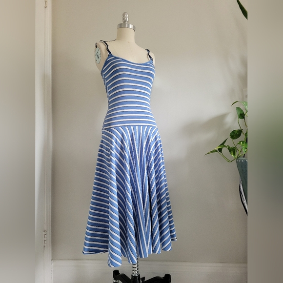Dresses & Skirts - VINTAGE style summer dress in blue,white and black striped stretch fabric